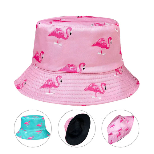 Cartoon Flamingo Print Reversible Bucket Hat