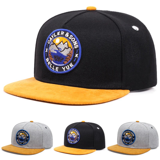 Belle Yue Sunset Embroidery Flat Brim Cap