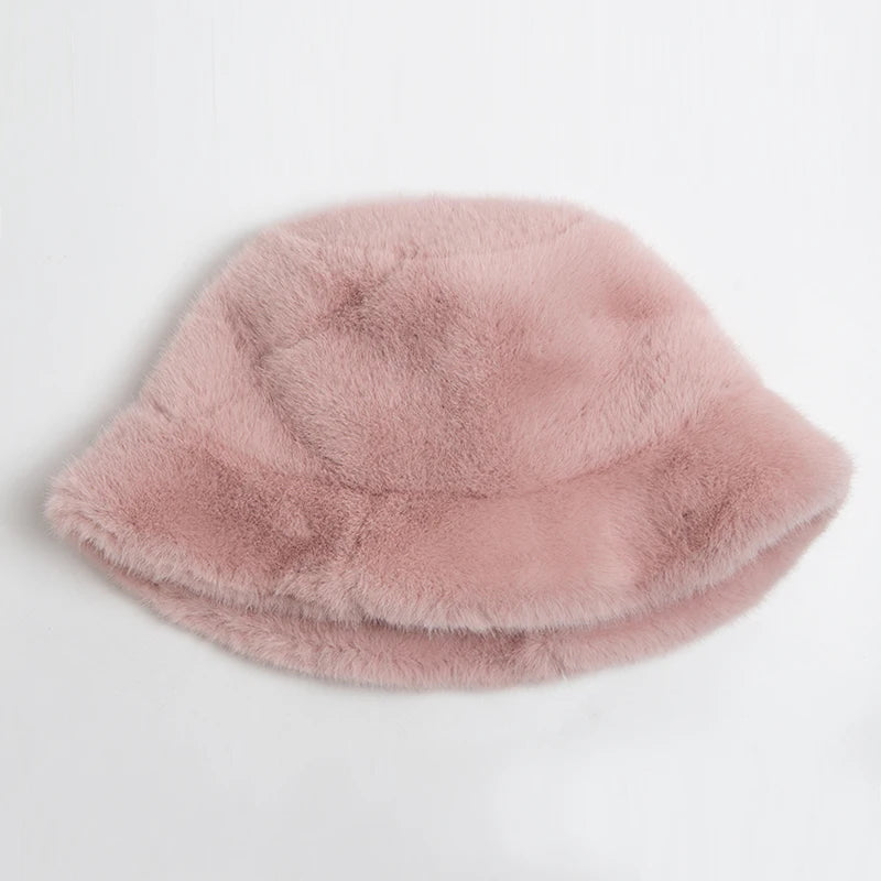 Faux Fur Bucket Hat Women Autumn Winter