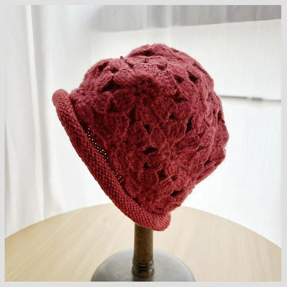 Korean Winter Handmade Floral Crochet Bucket Hat