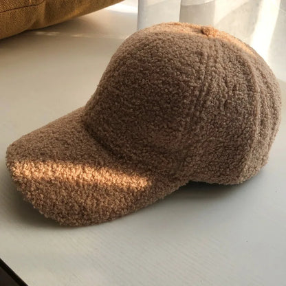 Women Plush Lamb Wool Winter Baseball Cap