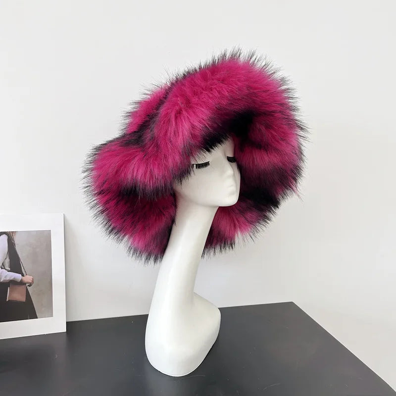 Fluffy Faux Fur Y2K Winter Bucket Hat