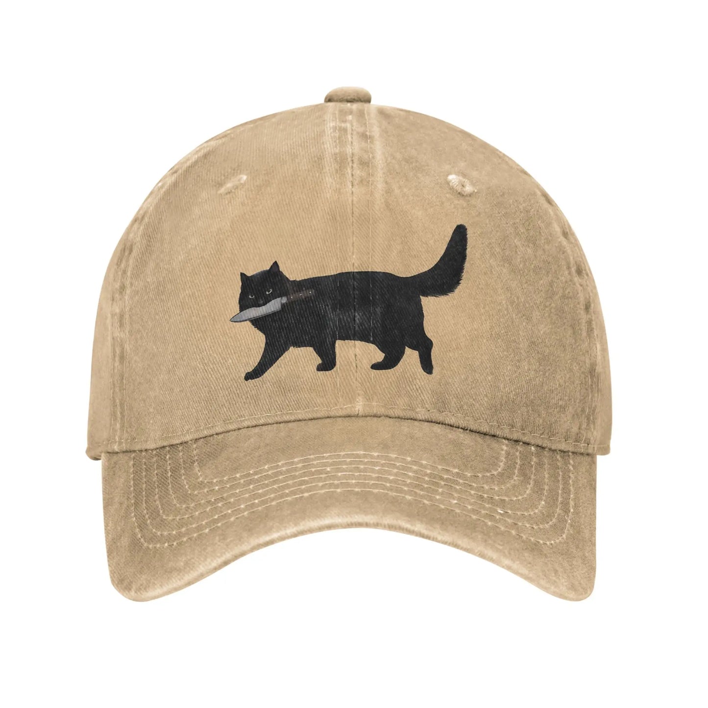 Washed Knife Cat Printed Summer Trucker Baseball Cap