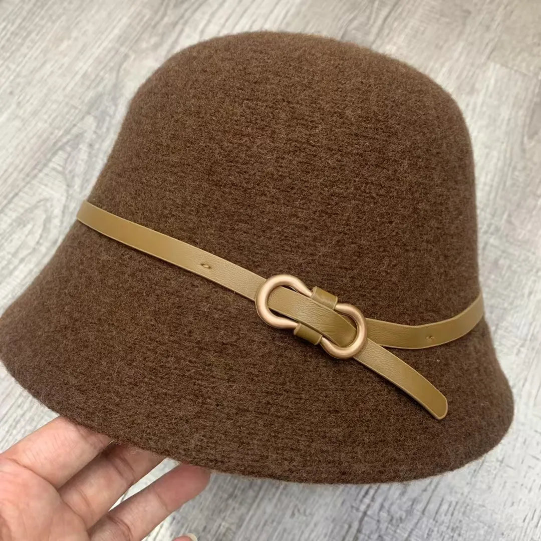 Wool Cashmere Winter Bucket Hat Unisex Warm Fishing Cap