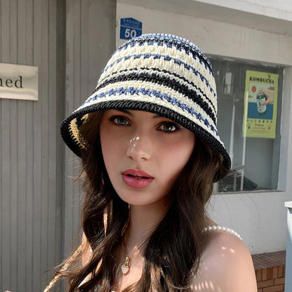 Womens Colorful Striped Knitted Travel Bucket Hat