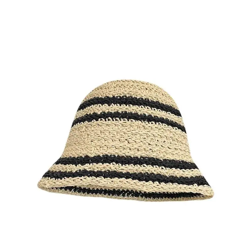 Woven Straw Striped Foldable Summer Bucket Hat