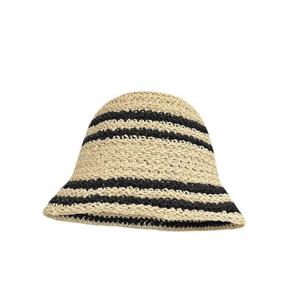 Woven Straw Striped Foldable Summer Bucket Hat