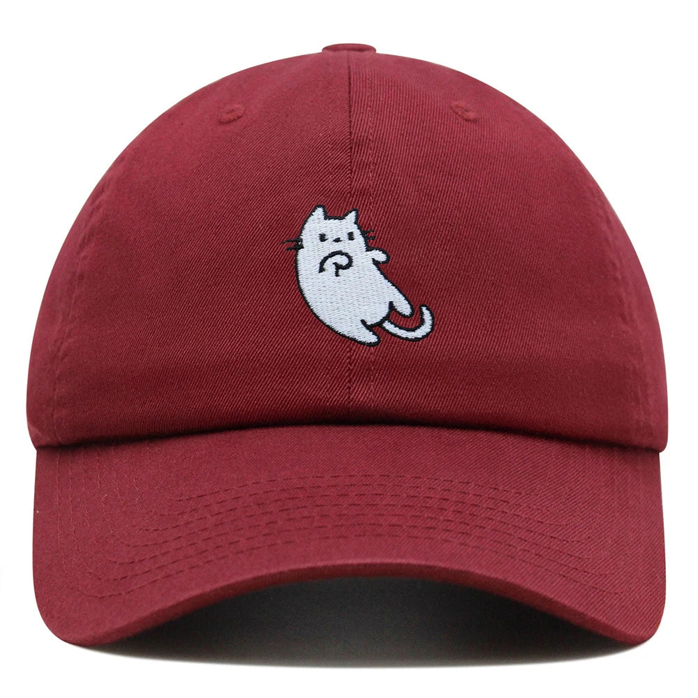White Cat Kawaii Embroidered Adjustable Baseball Cap