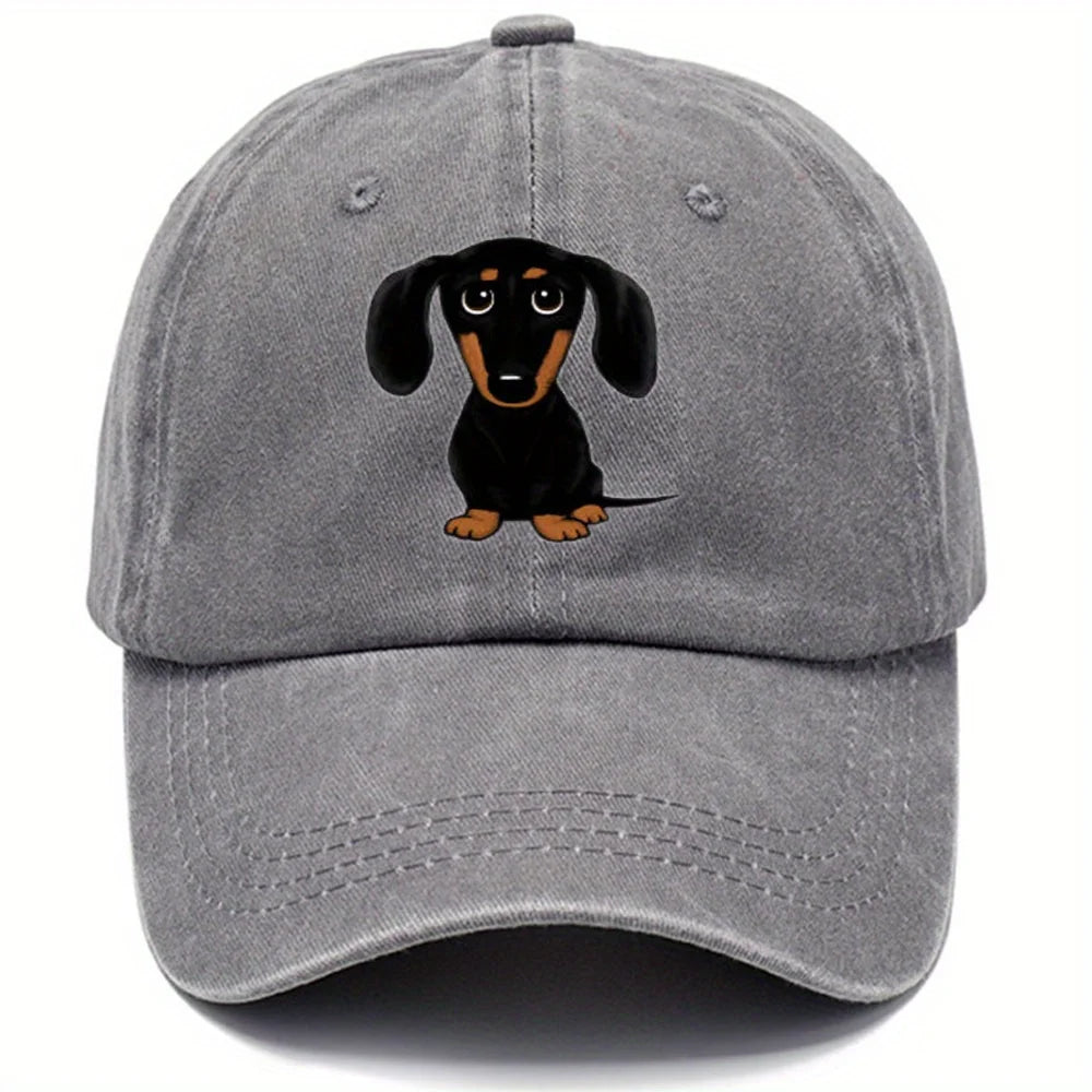 Dachshund Print Retro Washed Baseball Cap