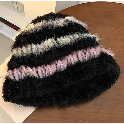 Rabbit Fur Plush Knitted Bucket Hat