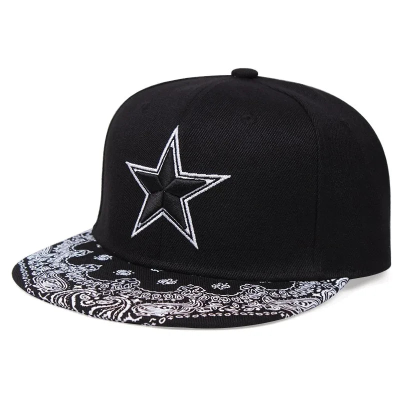 3D Star Embroidered Flat Brim Baseball Cap
