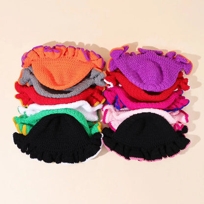 Multicolor Ruffle Knitted Wool Bucket Hat