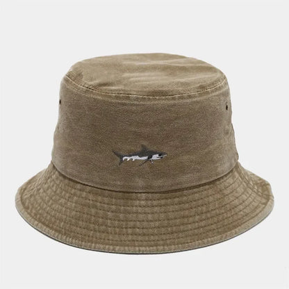 Four Seasons Cotton Cartoon Fish Embroidery Outdoor Bucket Hat