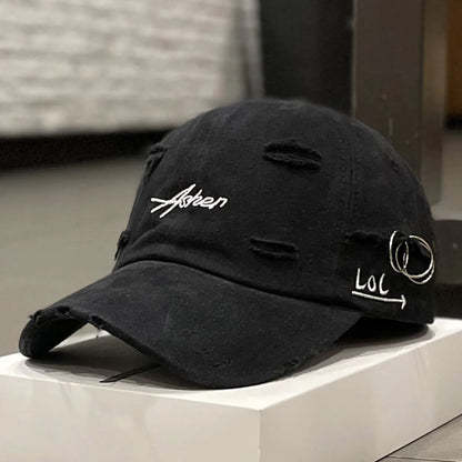 Asher Embroidered Perforated Iron Ring Unisex Baseball Cap