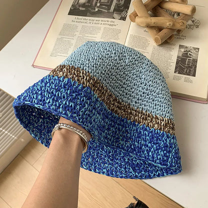 Knitted Mix Color Crochet Travel Women Bucket Hat
