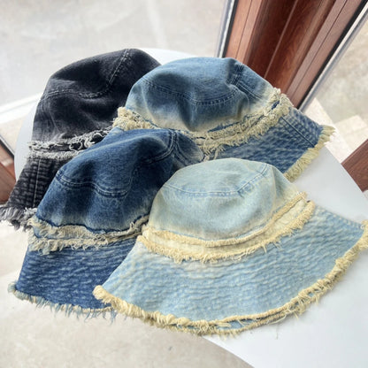 Vintage Denim Patchwork Distressed Bucket Hat