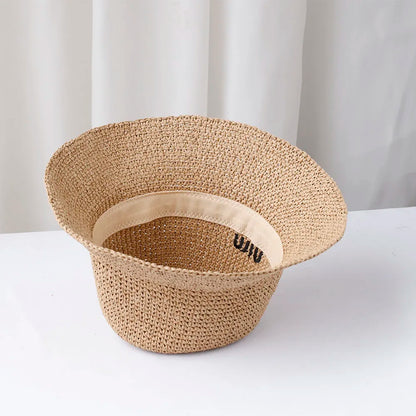 Y2K Korean Straw Handwoven Summer Bucket Hat