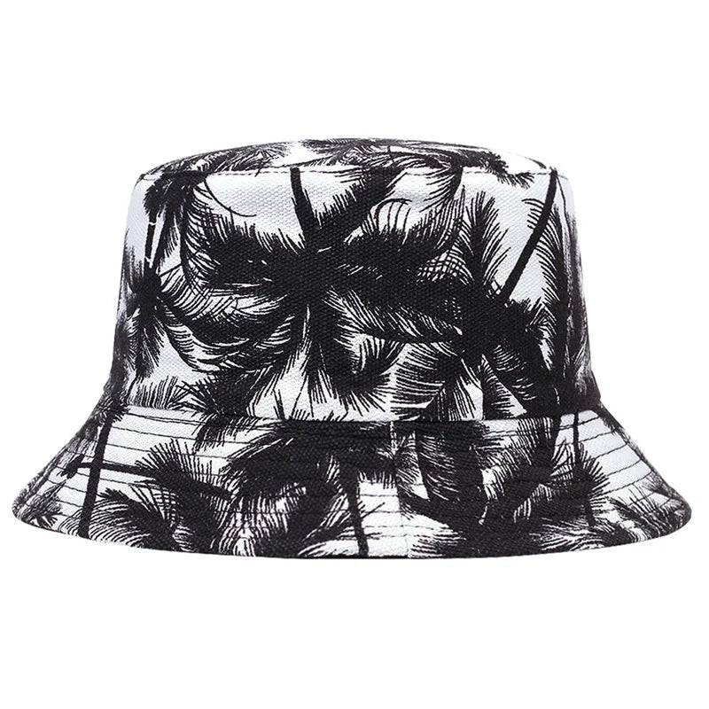 Men Women coconut tree Bucket Hat Cotton Printing Hip Hop
