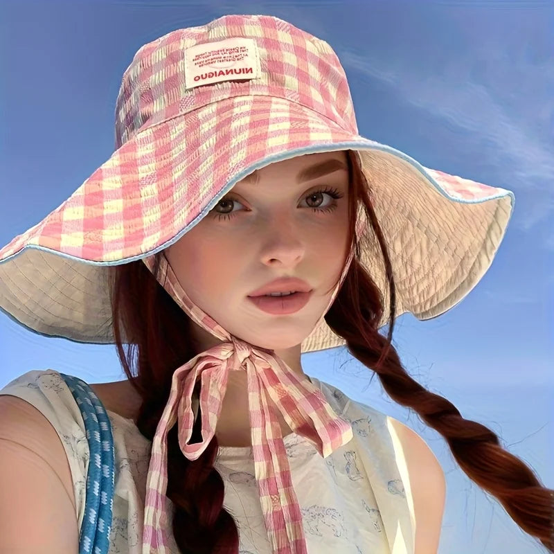 Plaid Double Sided Seaside Bucket Hat