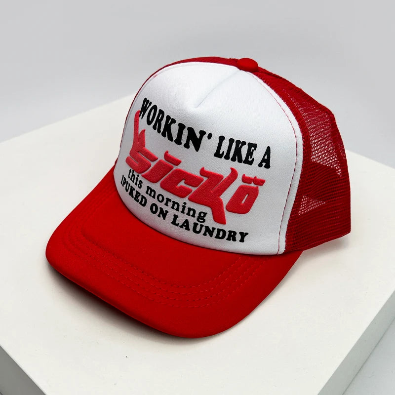 American Anime Letter Half Mesh Baseball Cap