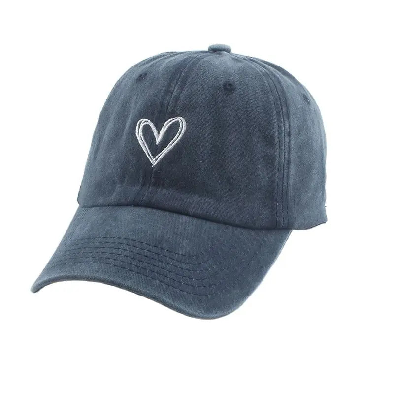 Love Heart Embroidery Washed Baseball Cap