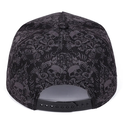 Full Skull Print Flat Brim Snapback Cap
