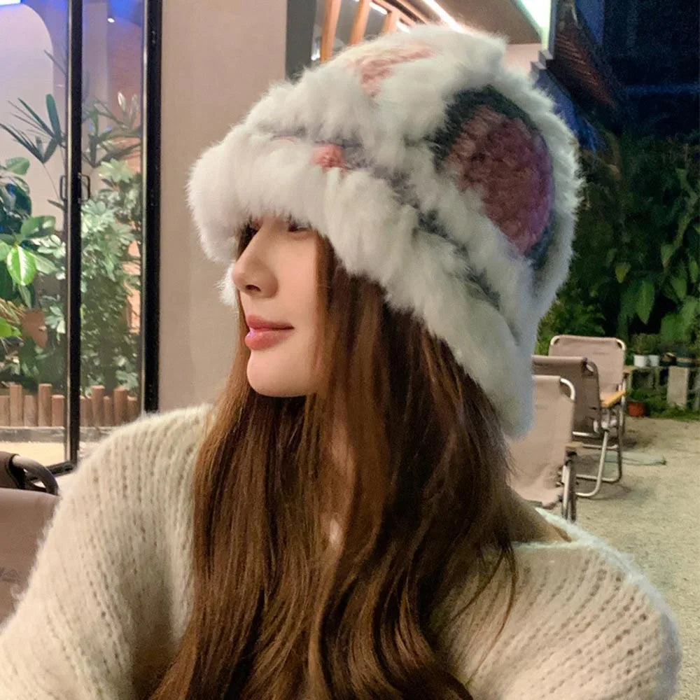 Korean Style Casual Fuzzy Winter Bucket Hat
