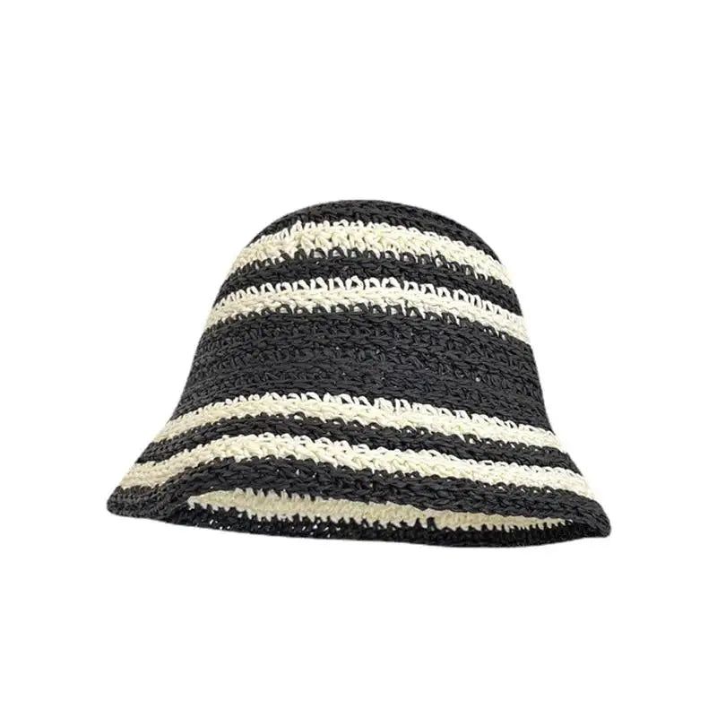 Woven Straw Striped Foldable Summer Bucket Hat