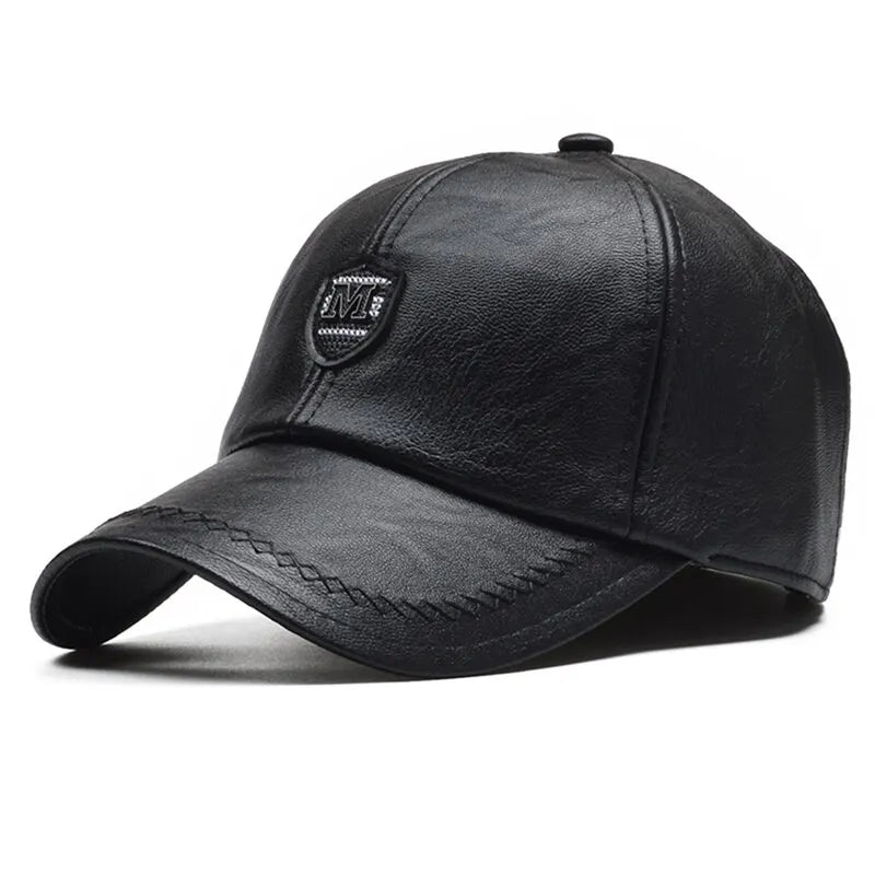 M Label Pu Leather Adjustable Baseball Cap
