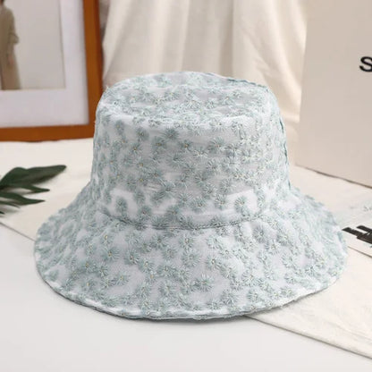 Panama Lace Transparent Flower Korean Beach Bucket Hat