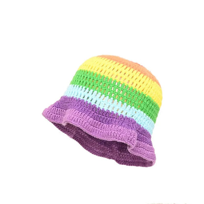 Lotus Edge Colored Striped Knitted Bucket Hat