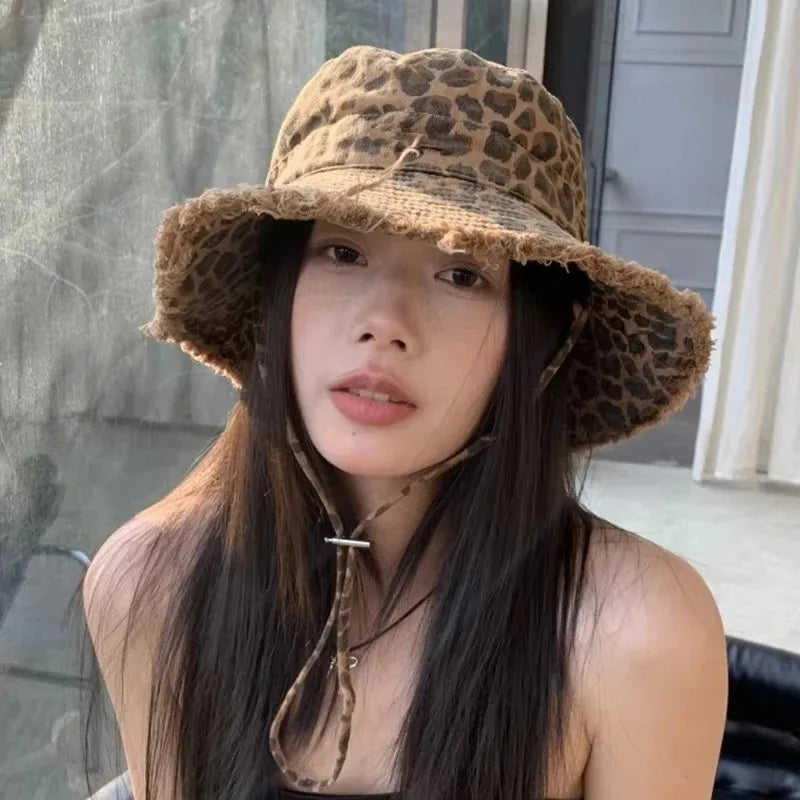 Leopard Punk Large Brim Bucket Hat