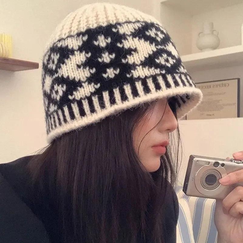 Retro Knitted Wool Earflap Bucket Hat