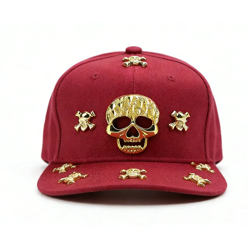 Unisex Skeleton Label Studded Wide Brim Snapback Cap
