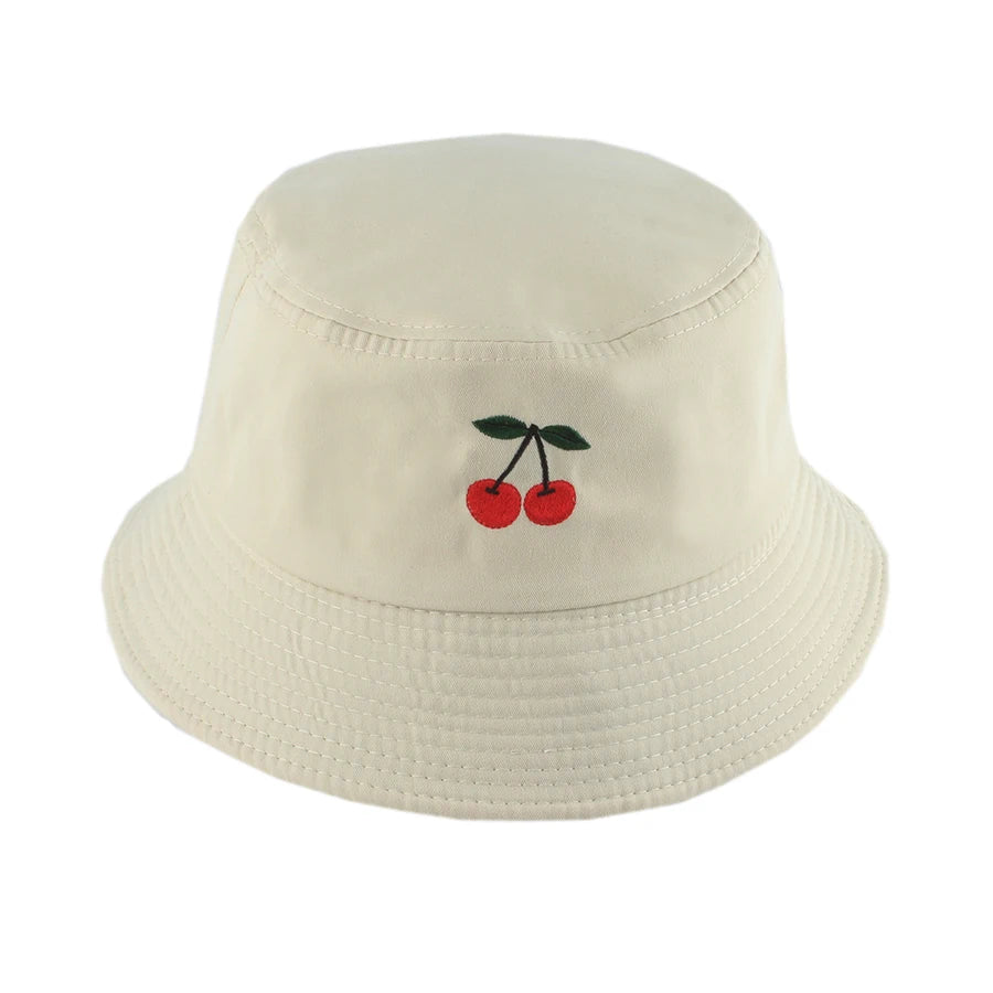 Cherry Embroidered Cartoon Summer Bucket Hat