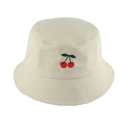 Cherry Embroidered Cartoon Summer Bucket Hat