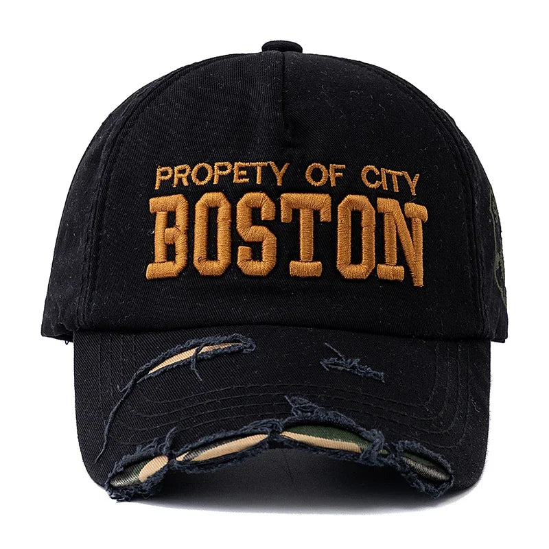 Boston Letter Embroidery Vintage Cotton Baseball Cap Unisex