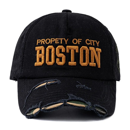 Boston Letter Embroidery Vintage Cotton Baseball Cap Unisex