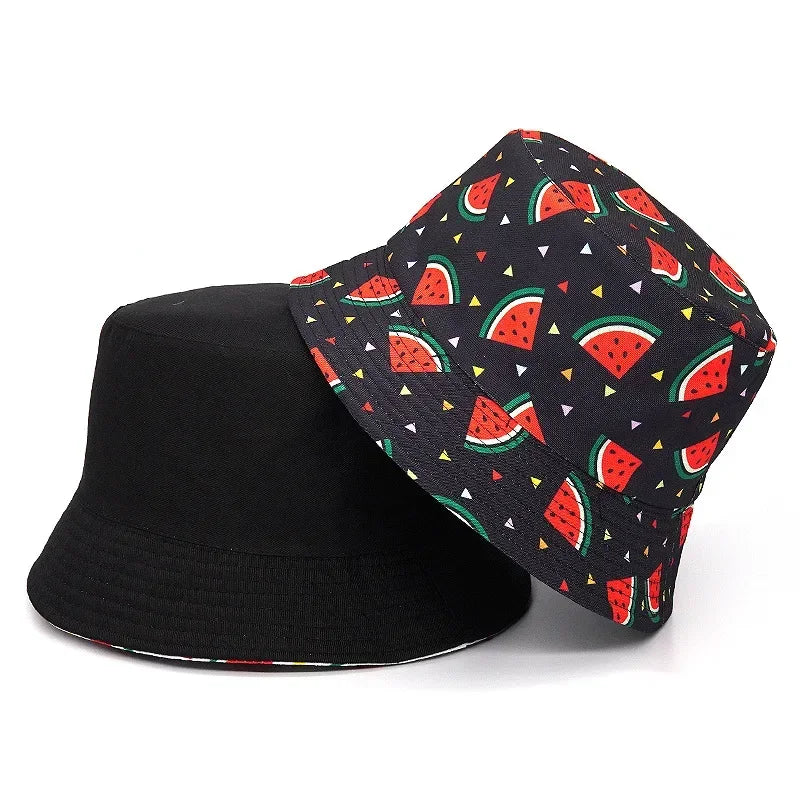 Vintage Watermelon Print Reversible Bucket Hat Unisex