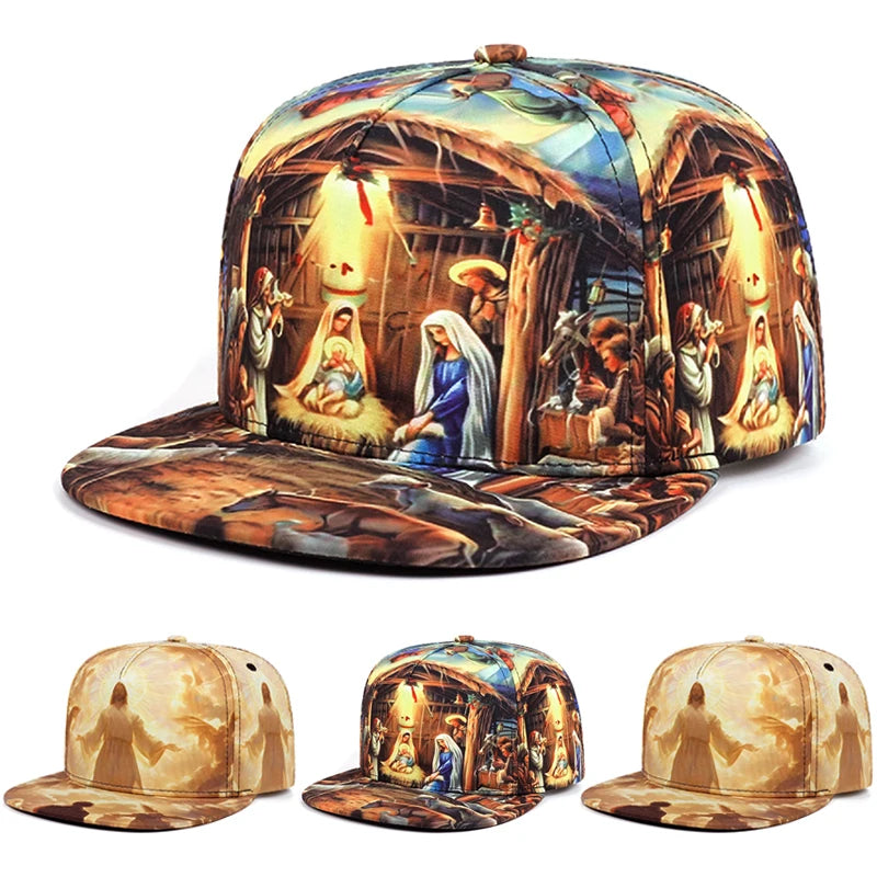Printed Jesus Flat Edge Baseball Cap