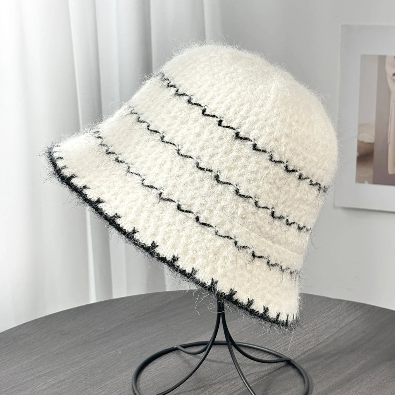 Plush Striped Winter Bucket Hat