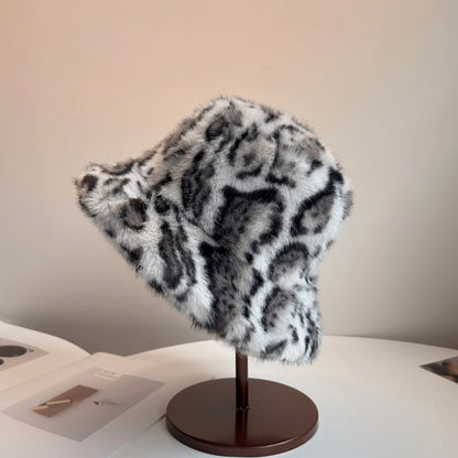 Leopard Print Faux Fur Bucket Hat