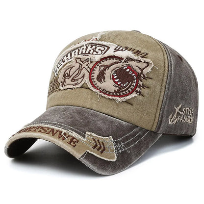 Unisex SHARKS Embroidered Washed Cotton Baseball Cap