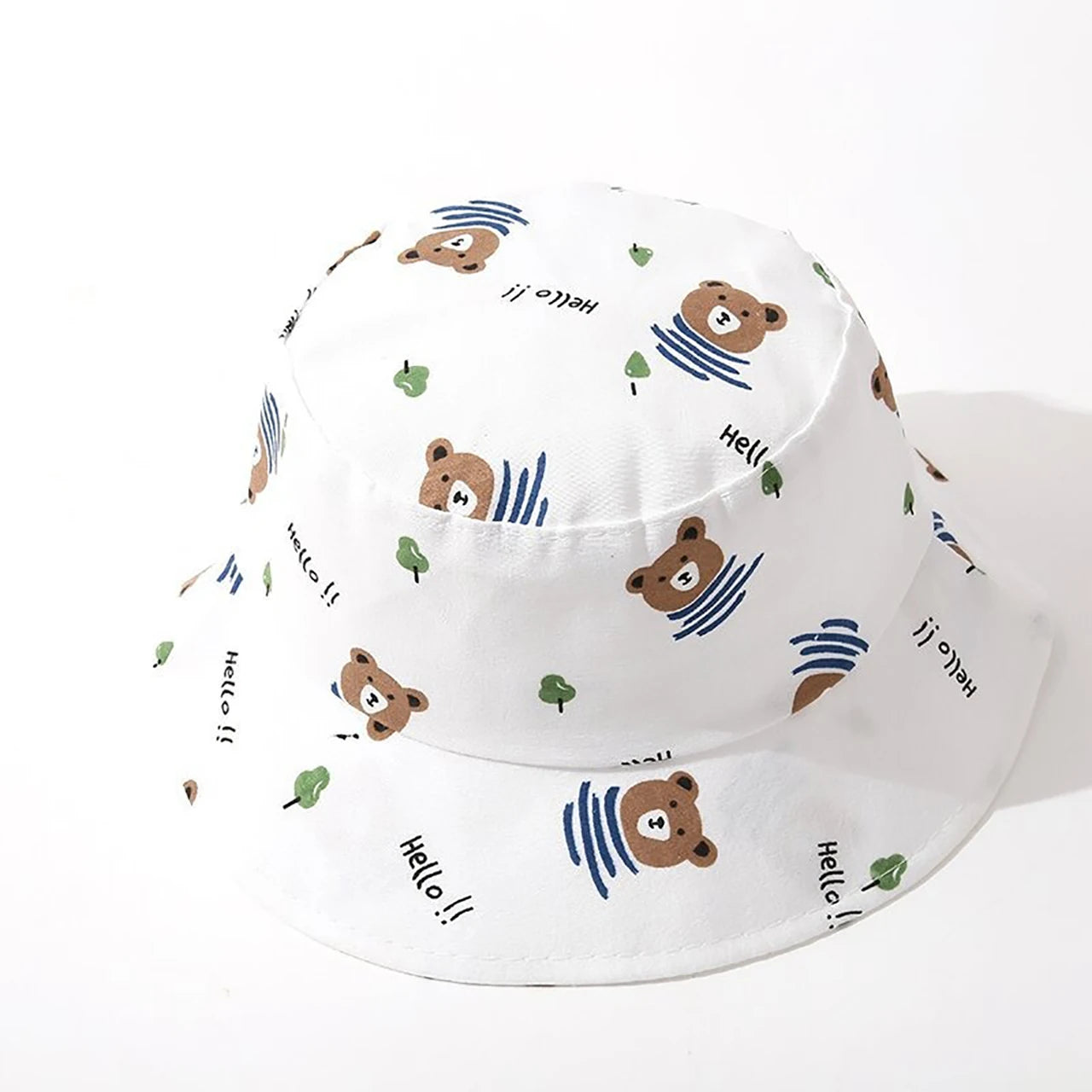 Cute Bear Print Wide Brim Baby Bucket Hat