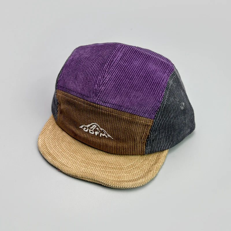 Japanese Color Block Corduroy Retro Snapback Cap