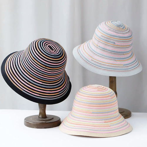 Rainbow Stripe Woven Summer Bucket Hat