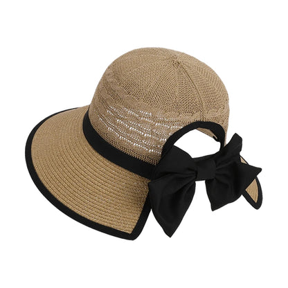 Bow-Tied Ponytail Straw Hat