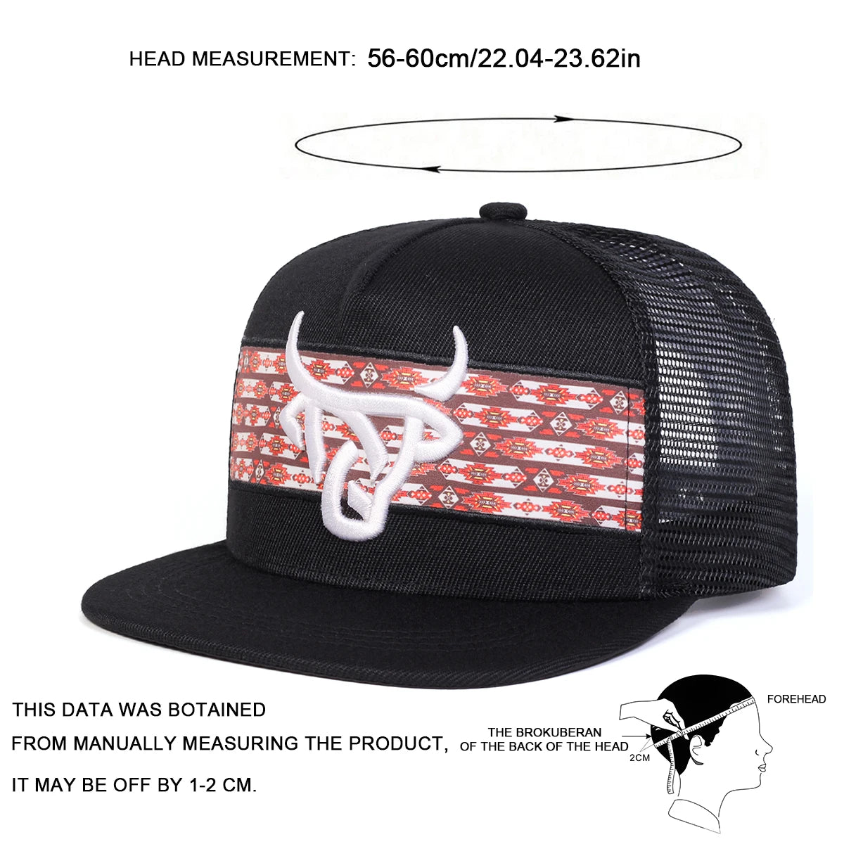 Unisex Ox Head Embroidery Hip-hop Net Hats