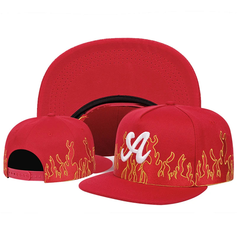 Creative A Letter Flame Embroidered Snapback Cap