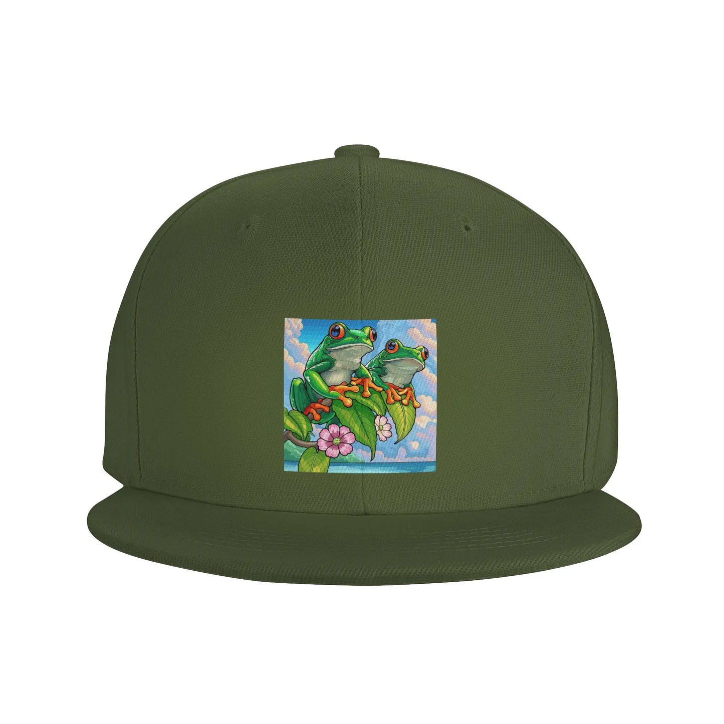 Cartoon Jungle Frogs Pattern Breathable Snapback Cap
